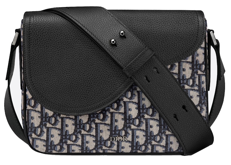 Dior Saddle Messenger Bag Oblique Jacquard Black Canvas Leather in